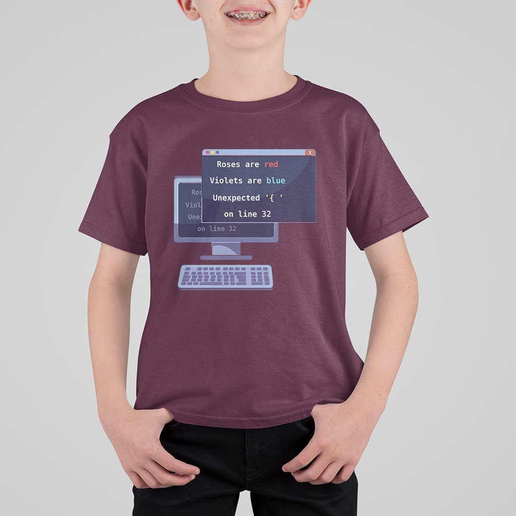 Funny Programmer T Shirt For Kid Roses Are Red Violets Are Blue Unexpected On Line 32 - Wonder Print Shop