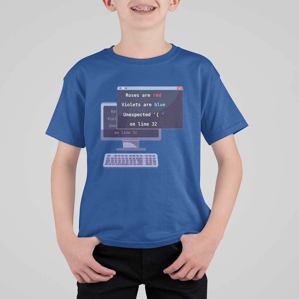 Funny Programmer T Shirt For Kid Roses Are Red Violets Are Blue Unexpected On Line 32 - Wonder Print Shop