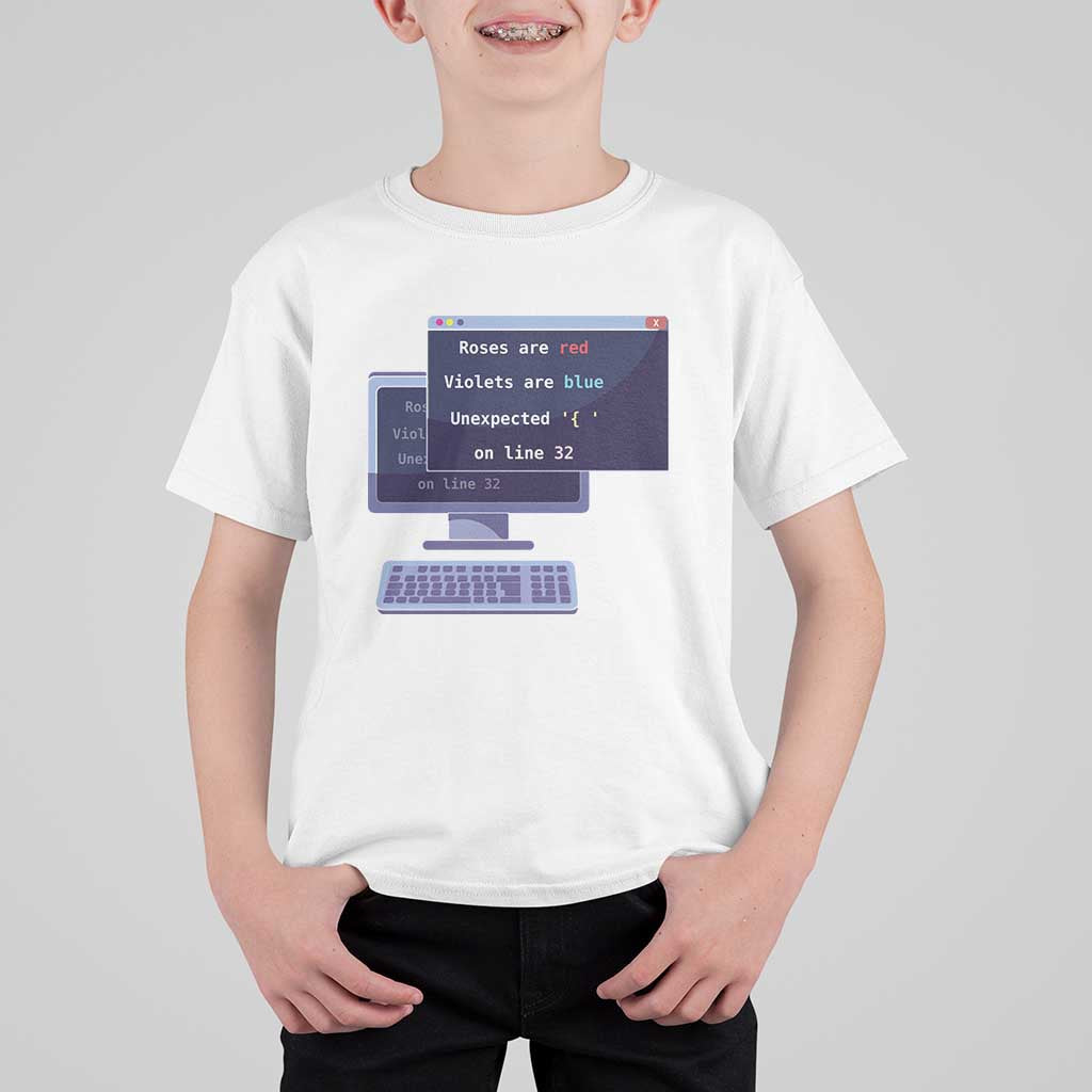 Funny Programmer T Shirt For Kid Roses Are Red Violets Are Blue Unexpected On Line 32 - Wonder Print Shop