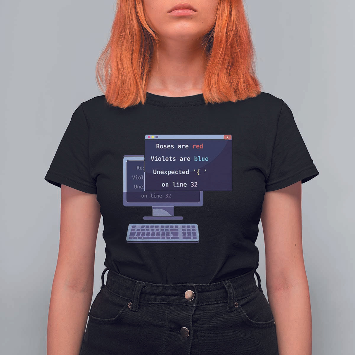 Funny Programmer T Shirt For Women Roses Are Red Violets Are Blue Unexpected On Line 32 - Wonder Print Shop
