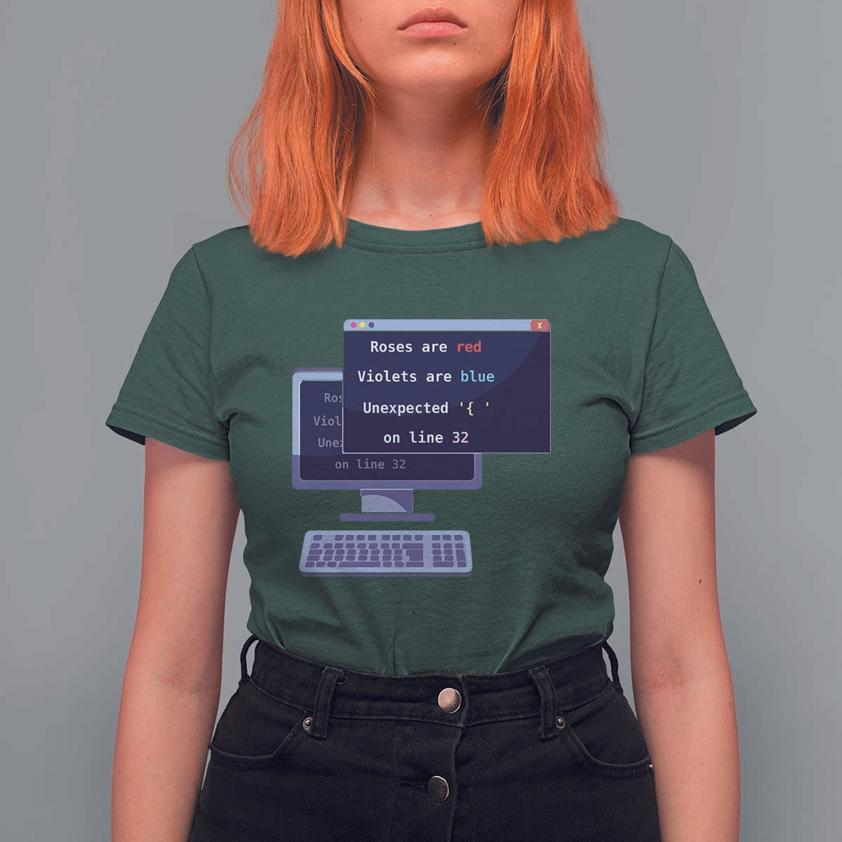 Funny Programmer T Shirt For Women Roses Are Red Violets Are Blue Unexpected On Line 32 - Wonder Print Shop