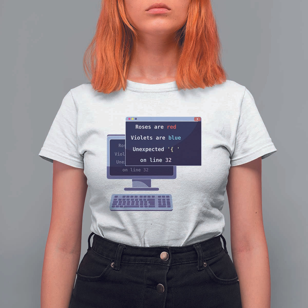Funny Programmer T Shirt For Women Roses Are Red Violets Are Blue Unexpected On Line 32 - Wonder Print Shop