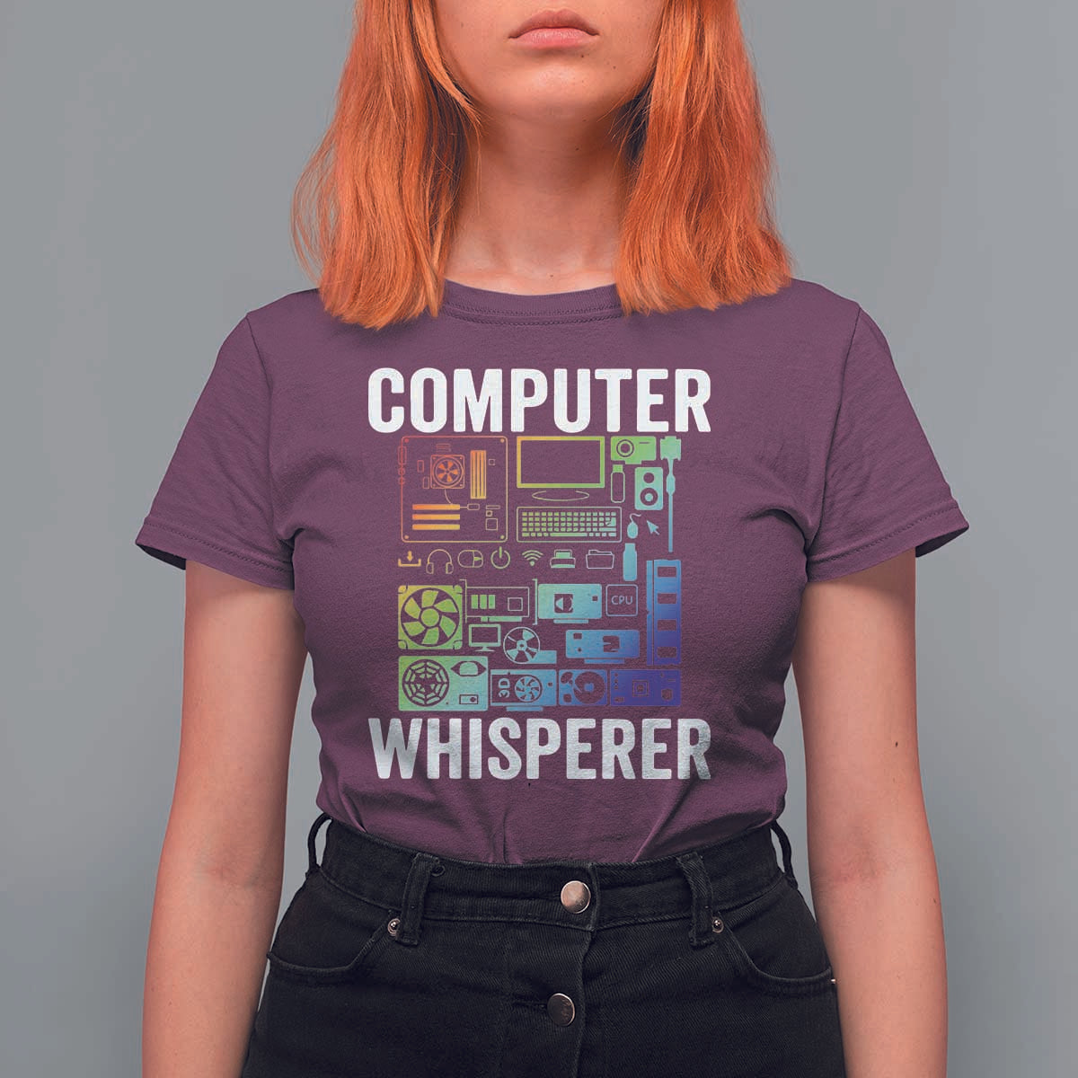 Computer Technician T Shirt For Women Computer Whisperer IT Tech Support Devices - Wonder Print Shop