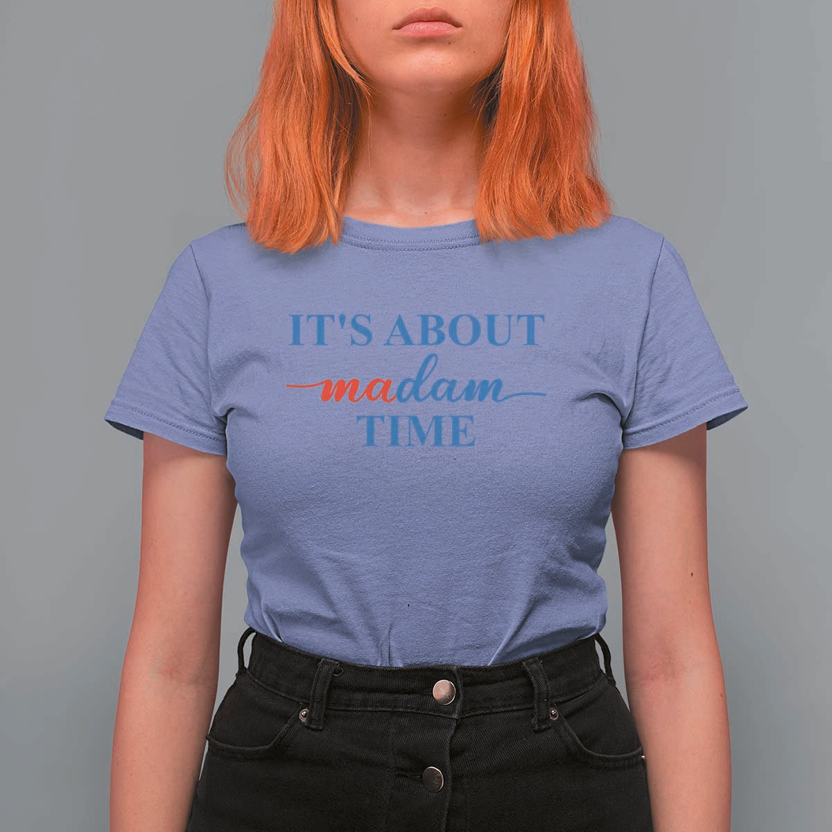 Harris 2024 T Shirt For Women It's About Madam Time President Election - Wonder Print Shop