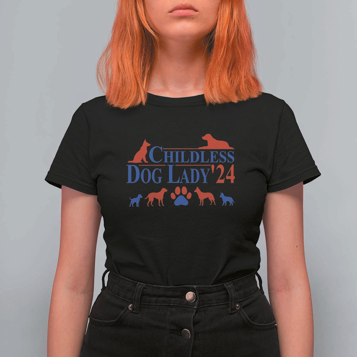 Childless Dog Lady '24 T Shirt For Women Patriotic 2024 Election Vote Paw - Wonder Print Shop