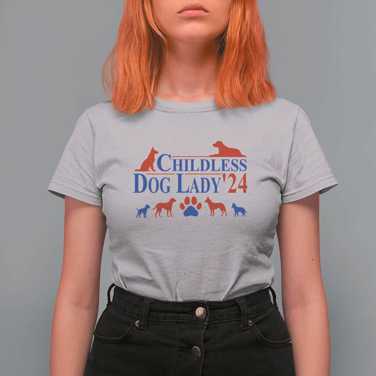 Childless Dog Lady '24 T Shirt For Women Patriotic 2024 Election Vote Paw - Wonder Print Shop