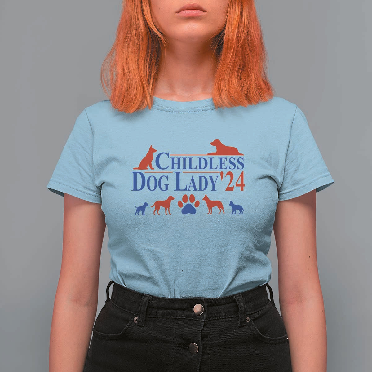 Childless Dog Lady '24 T Shirt For Women Patriotic 2024 Election Vote Paw - Wonder Print Shop