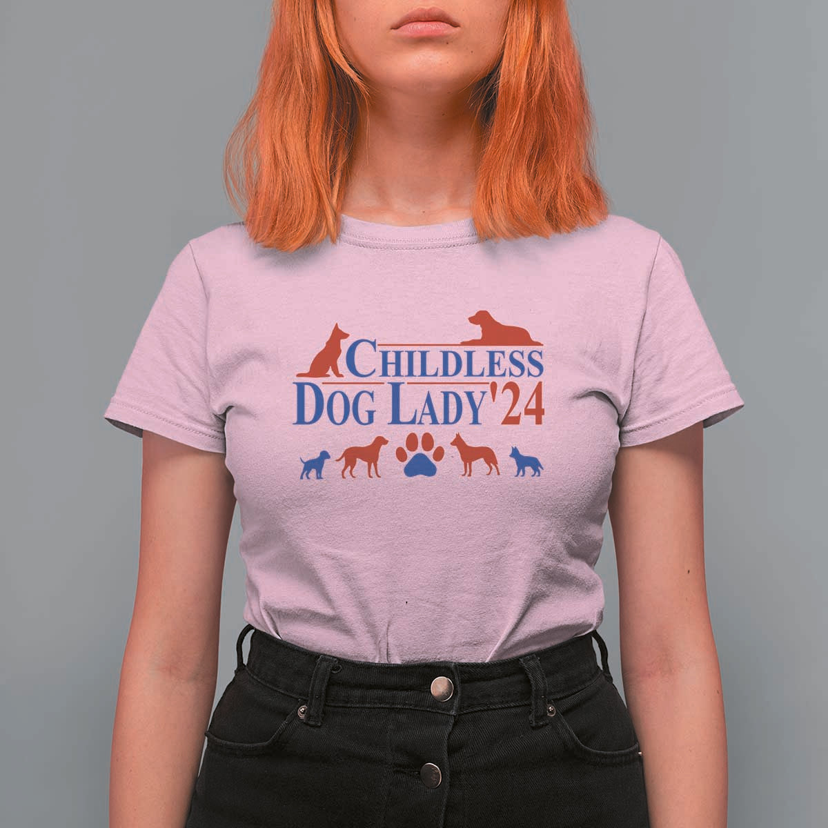Childless Dog Lady '24 T Shirt For Women Patriotic 2024 Election Vote Paw - Wonder Print Shop