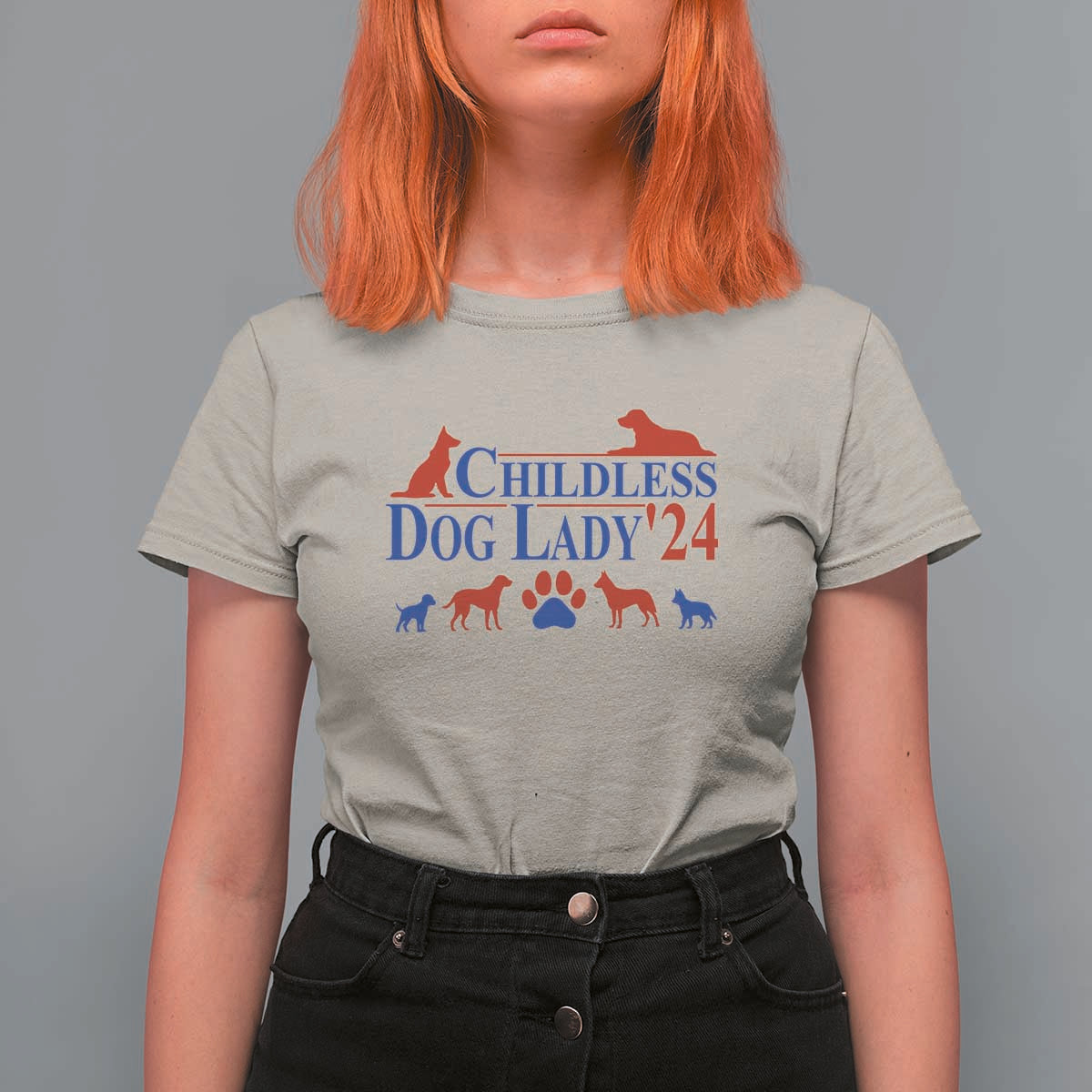 Childless Dog Lady '24 T Shirt For Women Patriotic 2024 Election Vote Paw - Wonder Print Shop