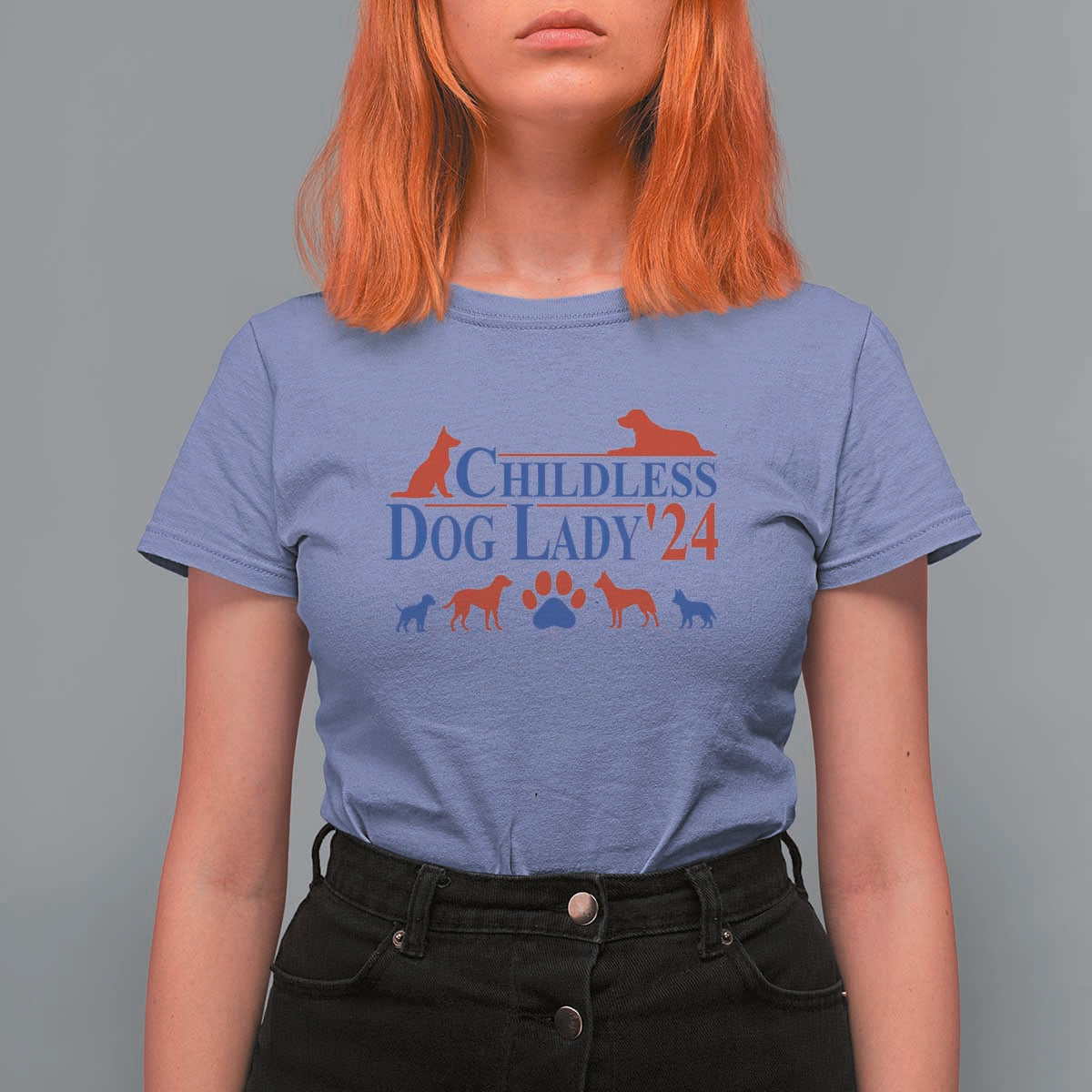Childless Dog Lady '24 T Shirt For Women Patriotic 2024 Election Vote Paw - Wonder Print Shop