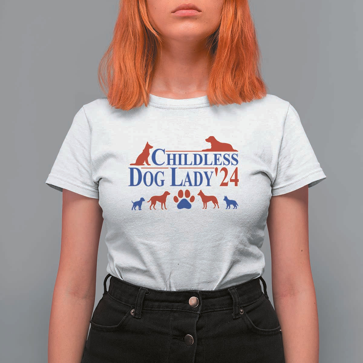 Childless Dog Lady '24 T Shirt For Women Patriotic 2024 Election Vote Paw - Wonder Print Shop
