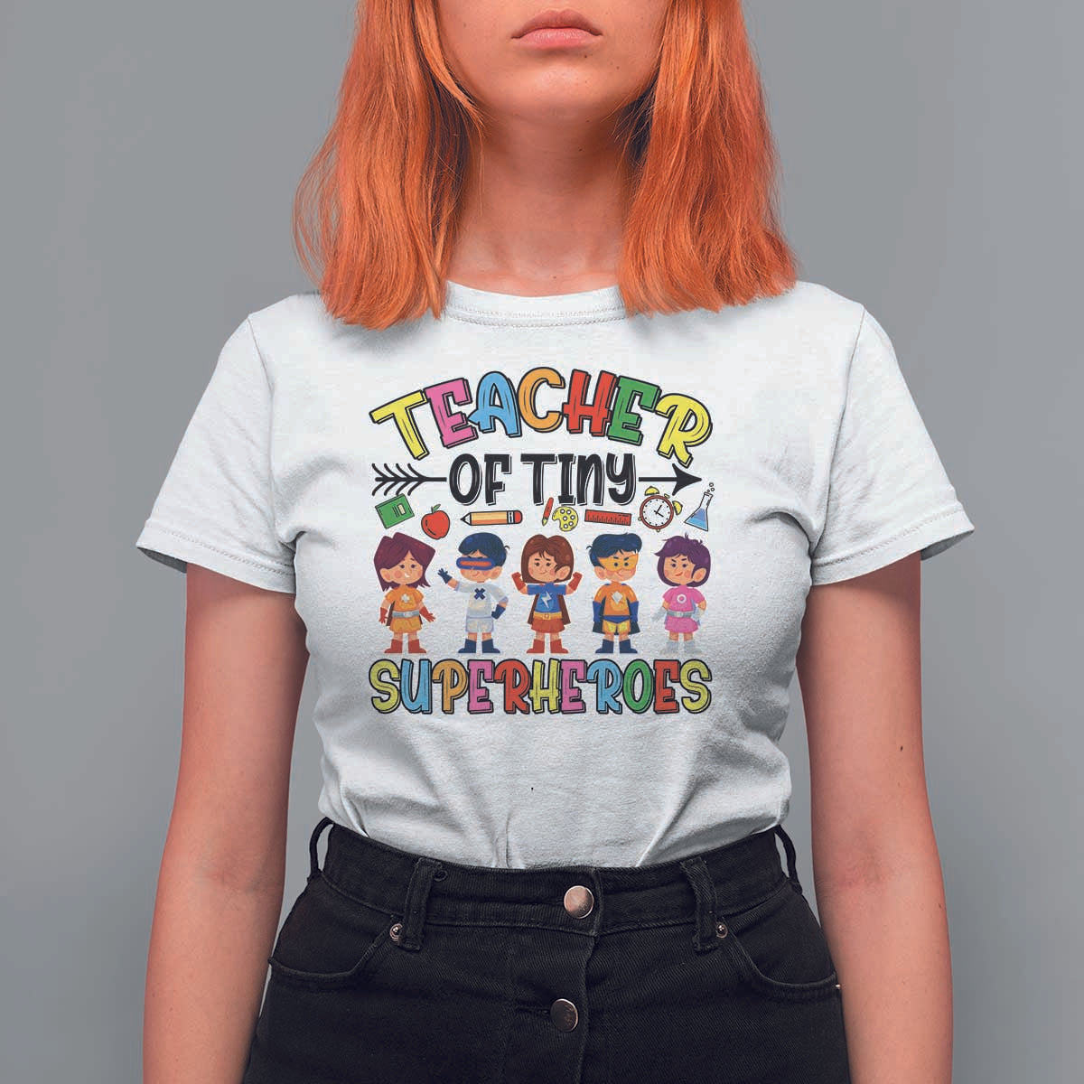 Kindergarten Preschool Teacher T Shirt For Women Teacher of Tiny Superheroes Back To School - Wonder Print Shop