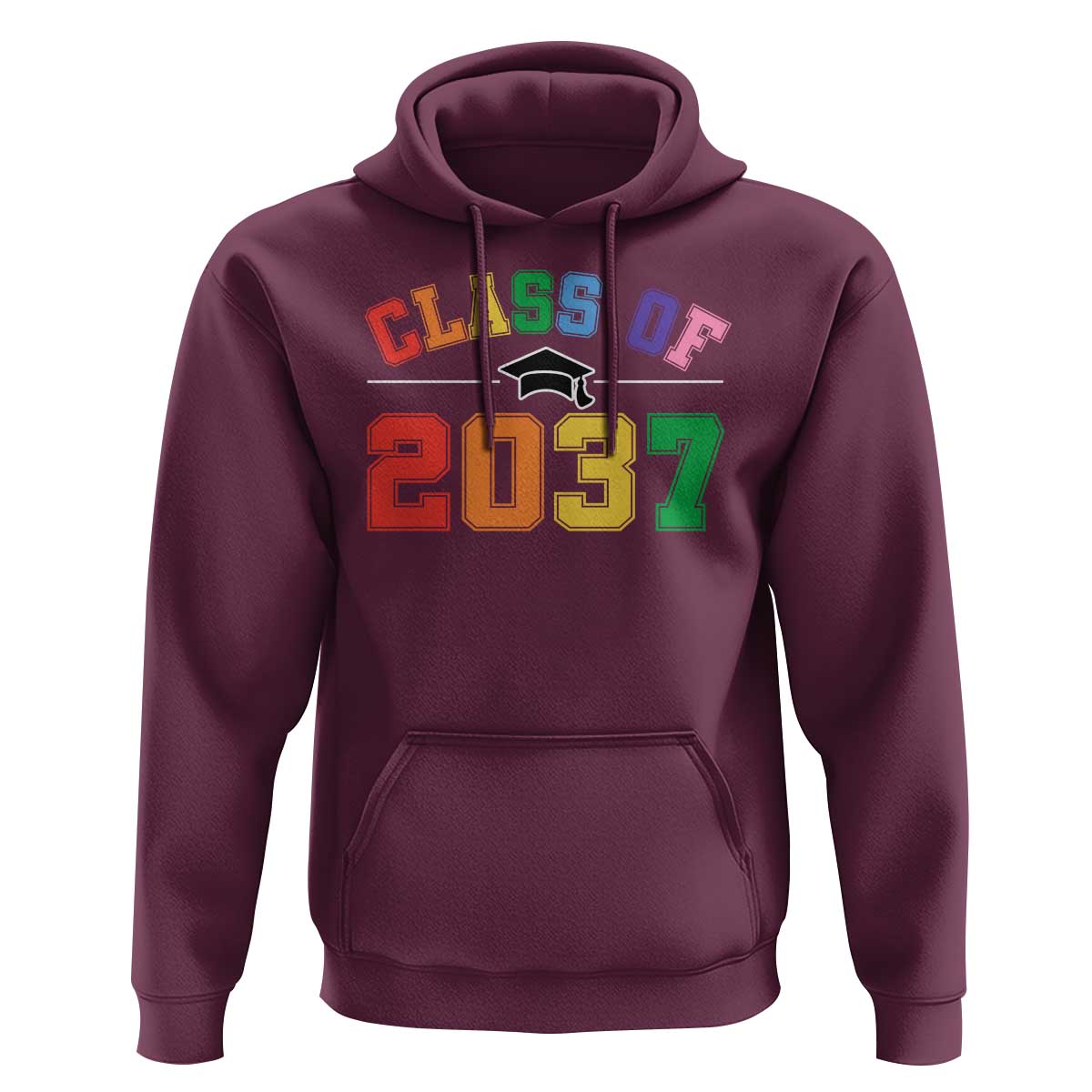 Class Of 2037 Hoodie Grow With Me First Day of School Graduation Mortarboard - Wonder Print Shop