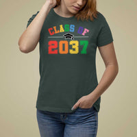 Class Of 2037 T Shirt For Women Grow With Me First Day of School Graduation Mortarboard - Wonder Print Shop