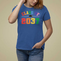 Class Of 2037 T Shirt For Women Grow With Me First Day of School Graduation Mortarboard - Wonder Print Shop