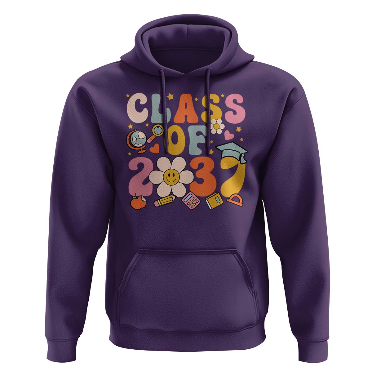 Class Of 2037 Hoodie Back To School Retro Groove Flower Pencil Apple - Wonder Print Shop