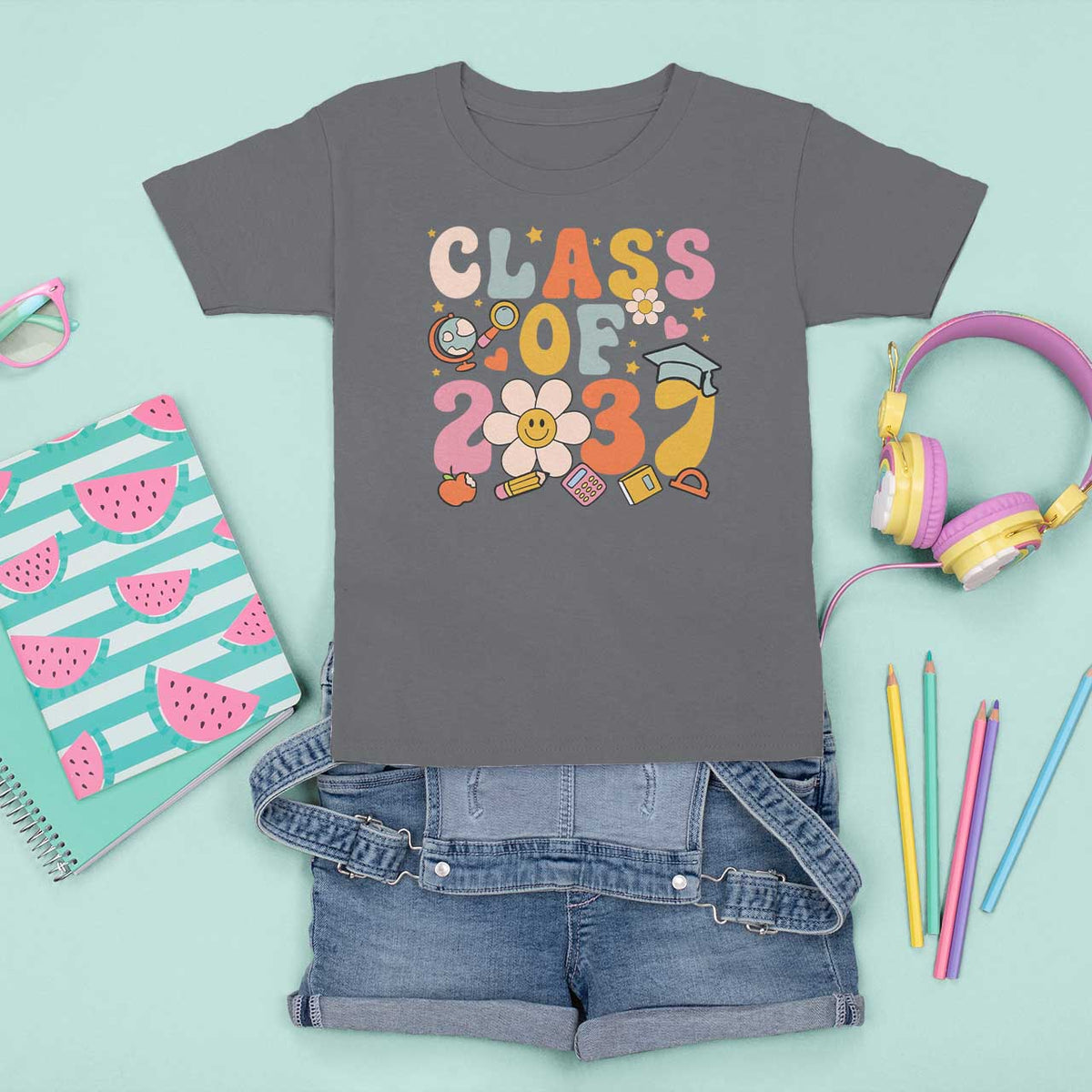 Class Of 2037 T Shirt For Kid Back To School Retro Groove Flower Pencil Apple - Wonder Print Shop