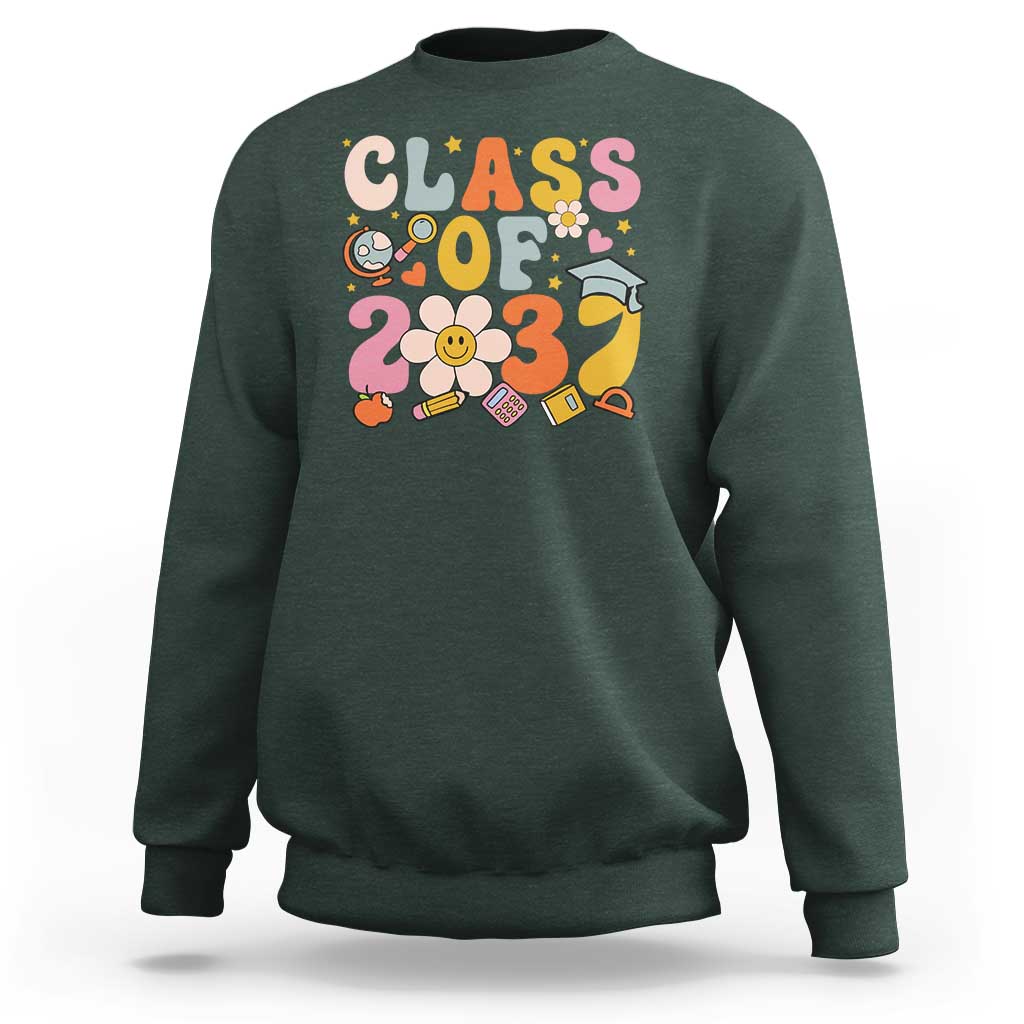 Class Of 2037 Sweatshirt Back To School Retro Groove Flower Pencil Apple - Wonder Print Shop