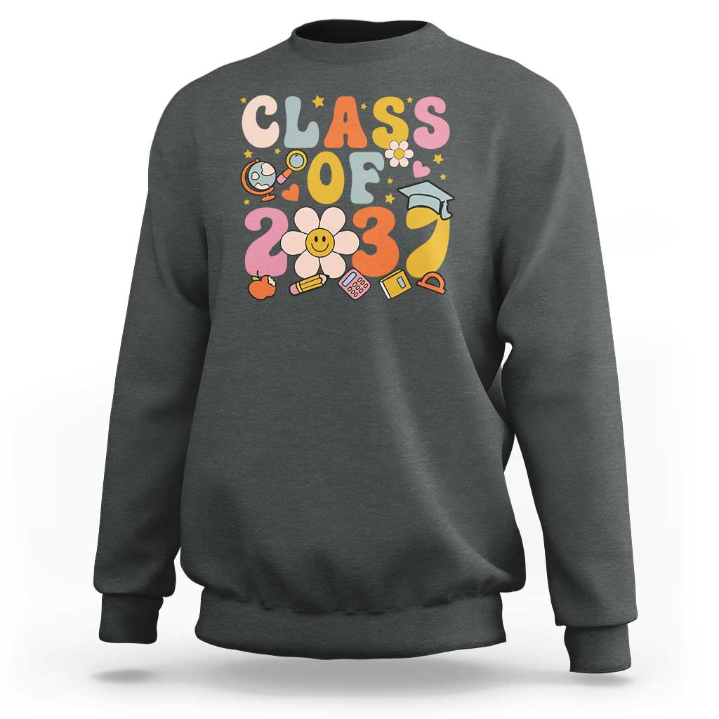 Class Of 2037 Sweatshirt Back To School Retro Groove Flower Pencil Apple - Wonder Print Shop