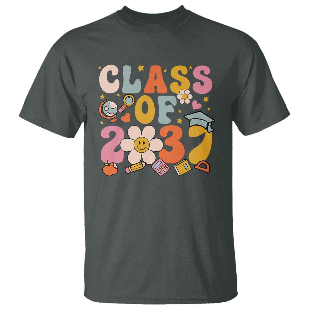 Class Of 2037 T Shirt Back To School Retro Groove Flower Pencil Apple - Wonder Print Shop