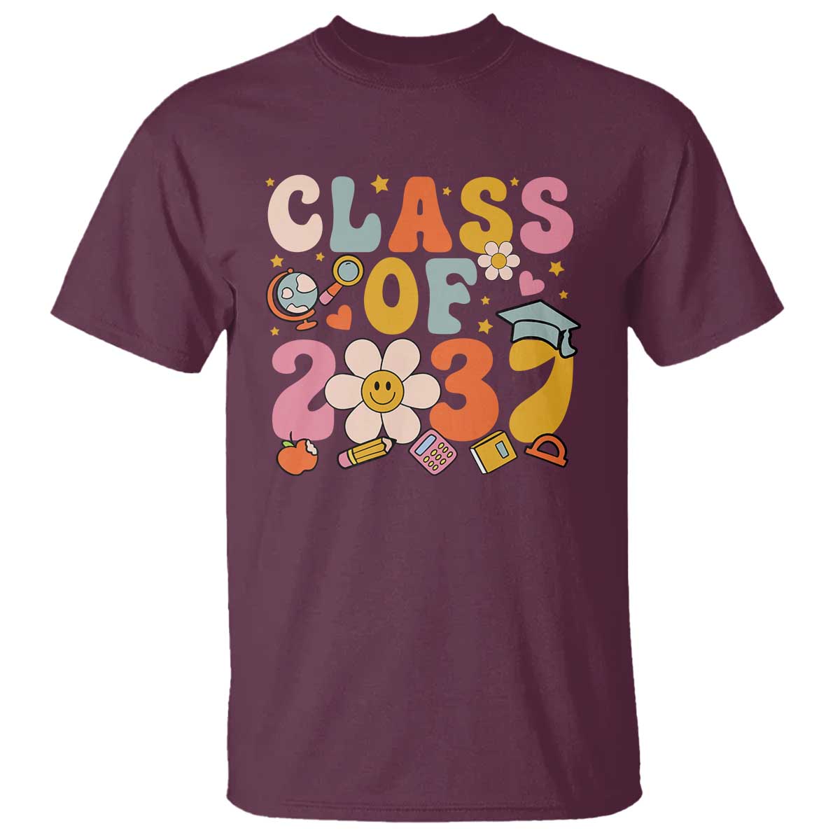 Class Of 2037 T Shirt Back To School Retro Groove Flower Pencil Apple - Wonder Print Shop