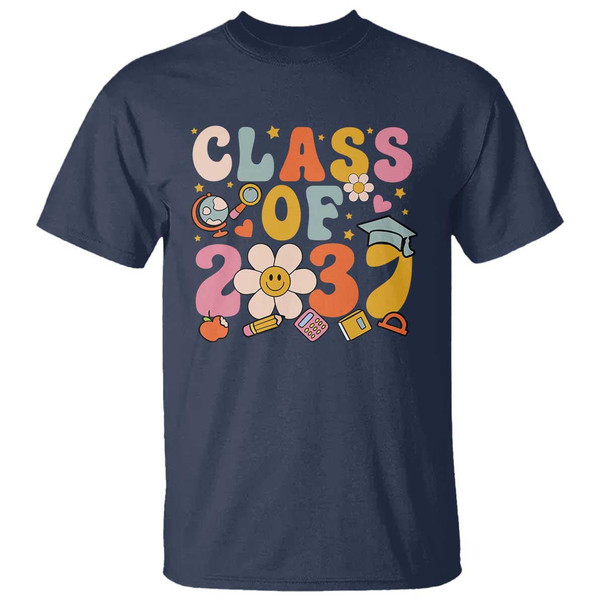 Class Of 2037 T Shirt Back To School Retro Groove Flower Pencil Apple - Wonder Print Shop