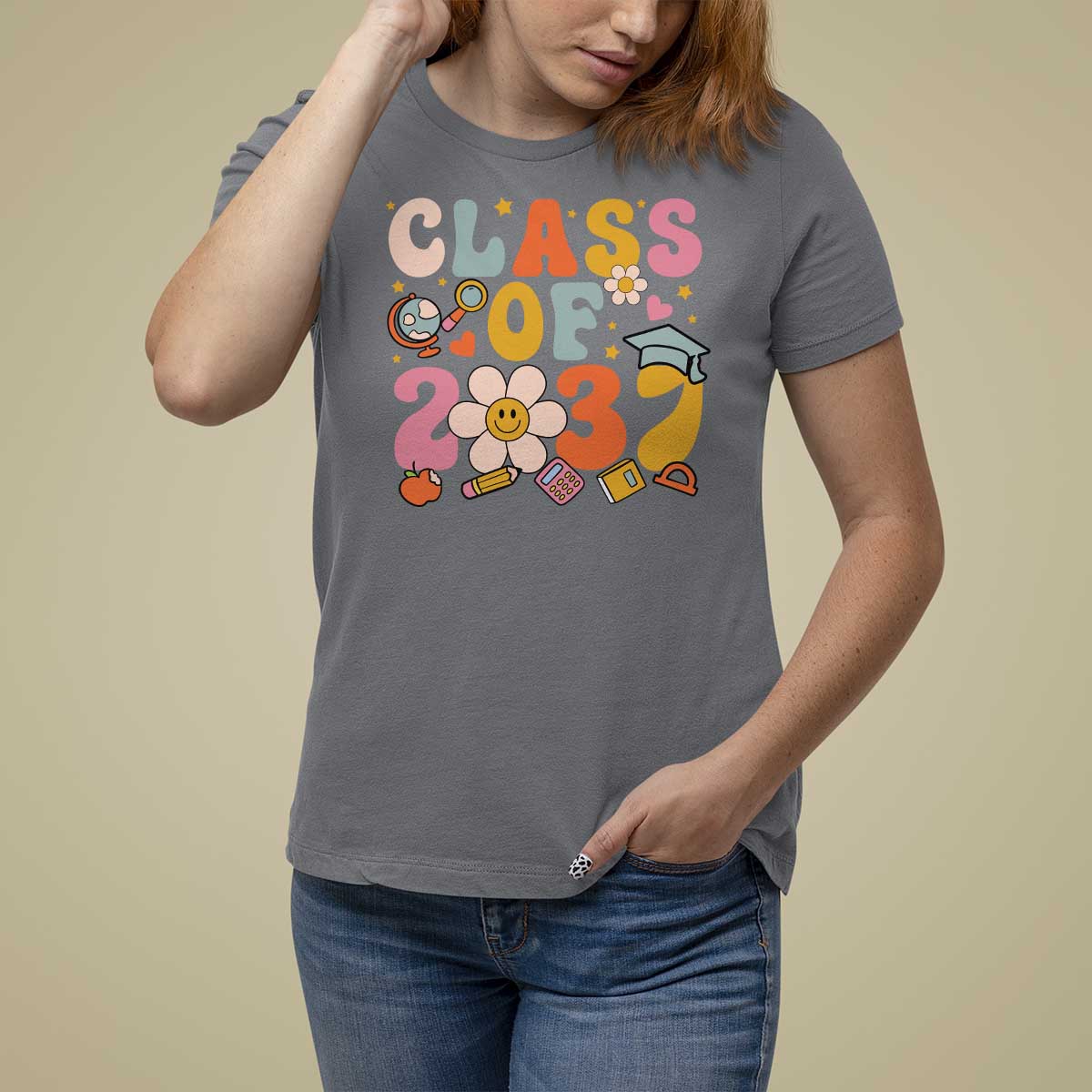 Class Of 2037 T Shirt For Women Back To School Retro Groove Flower Pencil Apple - Wonder Print Shop