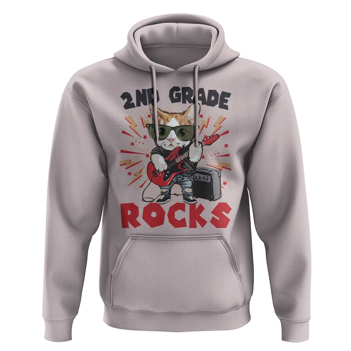 Funny 2nd Grade Rocks Hoodie Cat Heavy Metal Guitarist Thunder Star - Wonder Print Shop