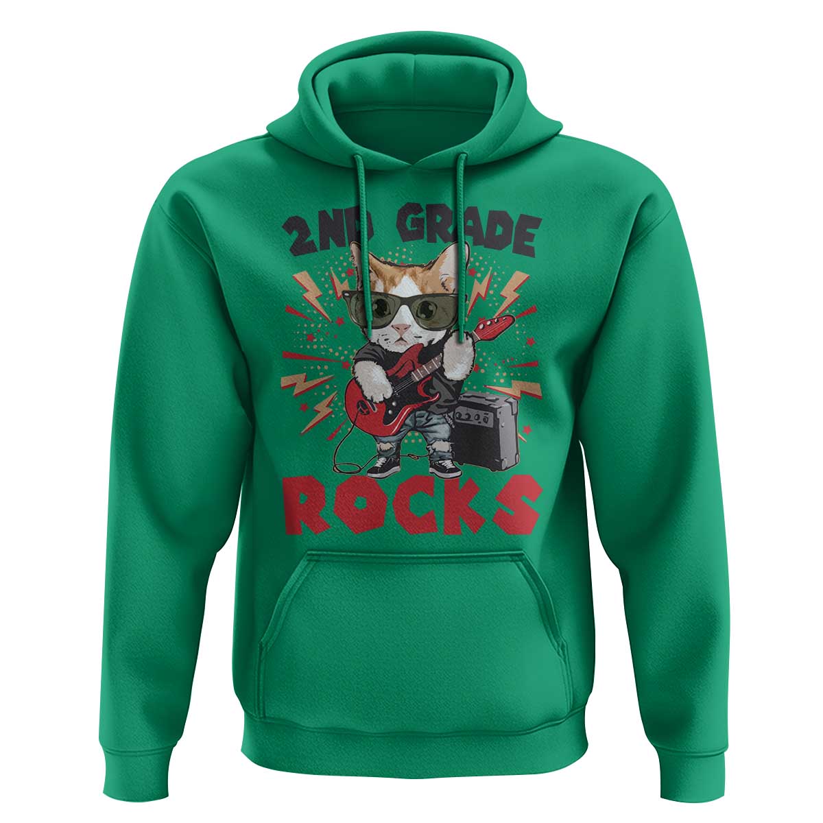 Funny 2nd Grade Rocks Hoodie Cat Heavy Metal Guitarist Thunder Star - Wonder Print Shop