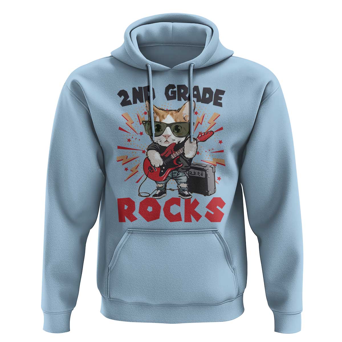 Funny 2nd Grade Rocks Hoodie Cat Heavy Metal Guitarist Thunder Star - Wonder Print Shop