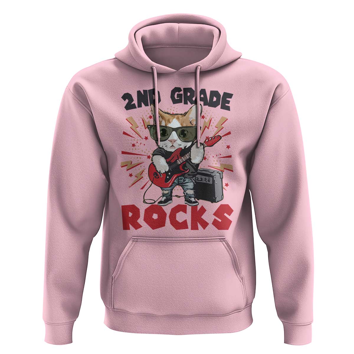 Funny 2nd Grade Rocks Hoodie Cat Heavy Metal Guitarist Thunder Star - Wonder Print Shop