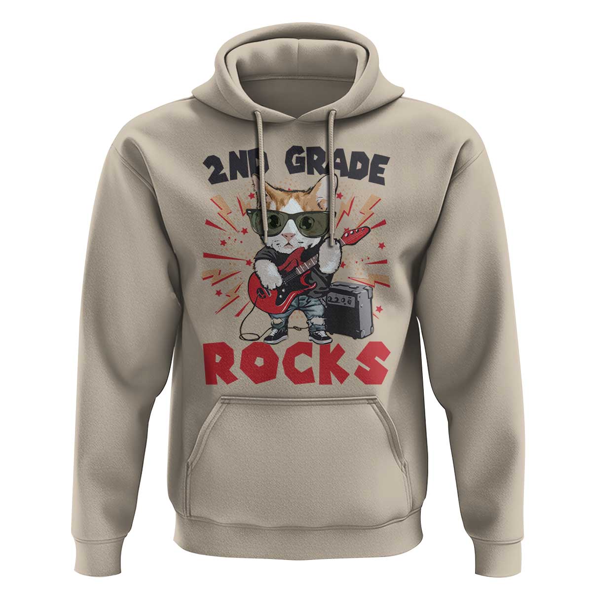 Funny 2nd Grade Rocks Hoodie Cat Heavy Metal Guitarist Thunder Star - Wonder Print Shop