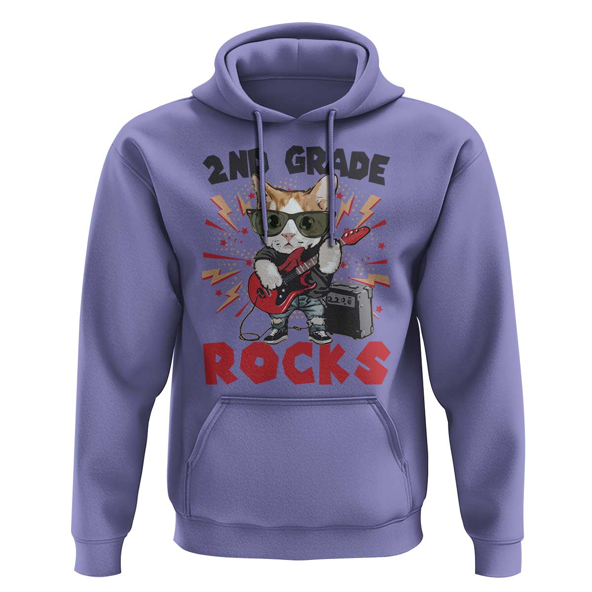 Funny 2nd Grade Rocks Hoodie Cat Heavy Metal Guitarist Thunder Star - Wonder Print Shop