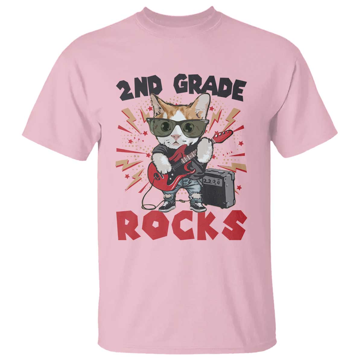 Funny 2nd Grade Rocks T Shirt Cat Heavy Metal Guitarist Thunder Star - Wonder Print Shop