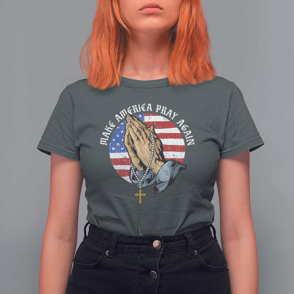 Christian T Shirt For Women Make America Pray Again USA Patriotic - Wonder Print Shop