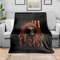 Native American Indian Chief Skull Headdress Vintage USA Flag Throw Blanket - Wonder Print Shop