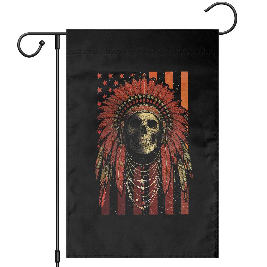 Native American Indian Chief Skull Headdress Vintage USA Flag Garden Flag - Wonder Print Shop