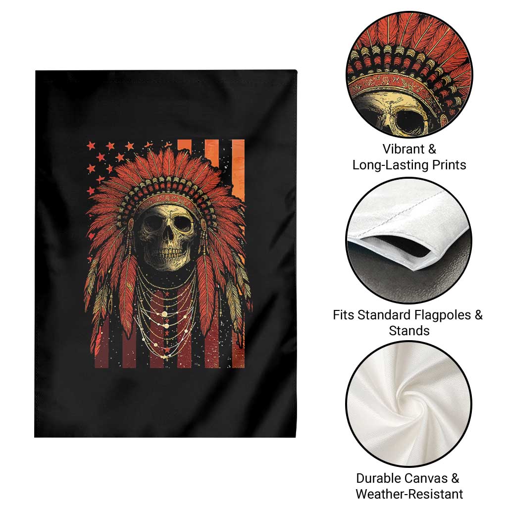 Native American Indian Chief Skull Headdress Vintage USA Flag Garden Flag - Wonder Print Shop