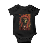 Native American Indian Chief Skull Headdress Vintage USA Flag Baby Onesie - Wonder Print Shop