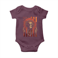 Native American Indian Chief Skull Headdress Vintage USA Flag Baby Onesie - Wonder Print Shop