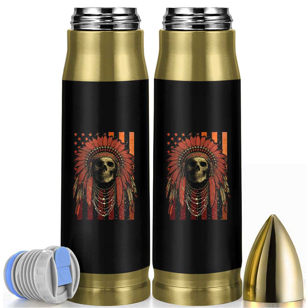 Native American Indian Chief Skull Headdress Vintage USA Flag Bullet Tumbler - Wonder Print Shop
