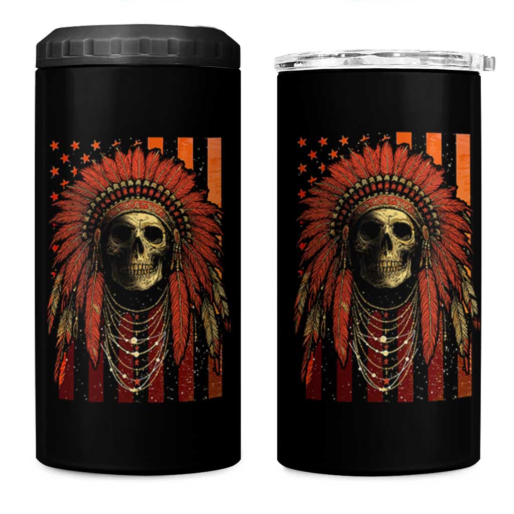 Native American Indian Chief Skull Headdress Vintage USA Flag 4 in 1 Can Cooler Tumbler - Wonder Print Shop