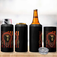 Native American Indian Chief Skull Headdress Vintage USA Flag 4 in 1 Can Cooler Tumbler - Wonder Print Shop