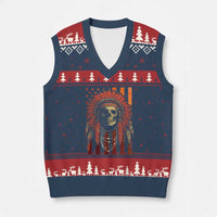 Native American Indian Chief Skull Headdress Vintage USA Flag V-Neck Knit Sweater Vest - Wonder Print Shop