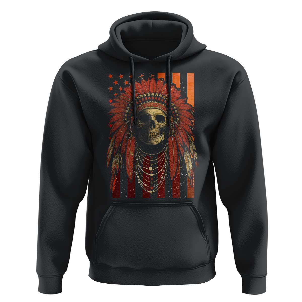 Native American Indian Chief Skull Headdress Vintage USA Flag Hoodie - Wonder Print Shop