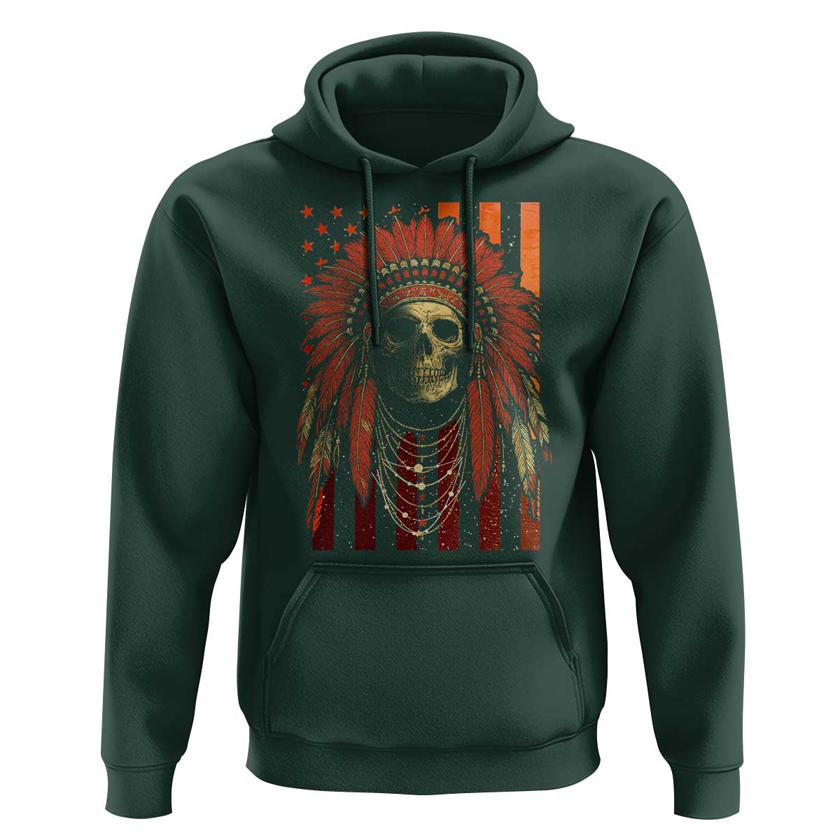 Native American Indian Chief Skull Headdress Vintage USA Flag Hoodie - Wonder Print Shop