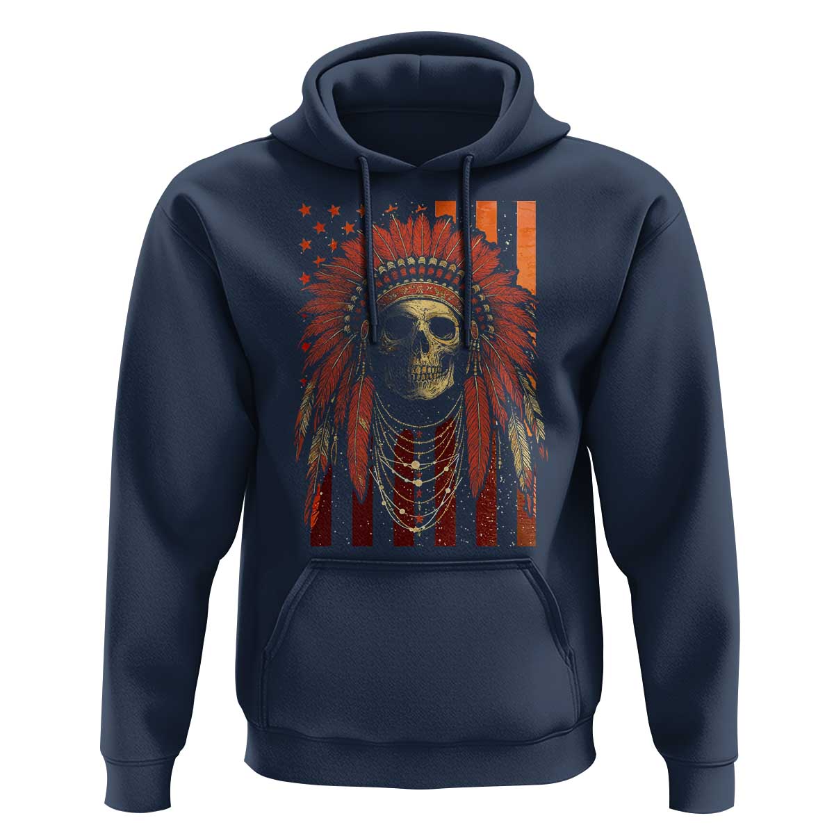 Native American Indian Chief Skull Headdress Vintage USA Flag Hoodie - Wonder Print Shop
