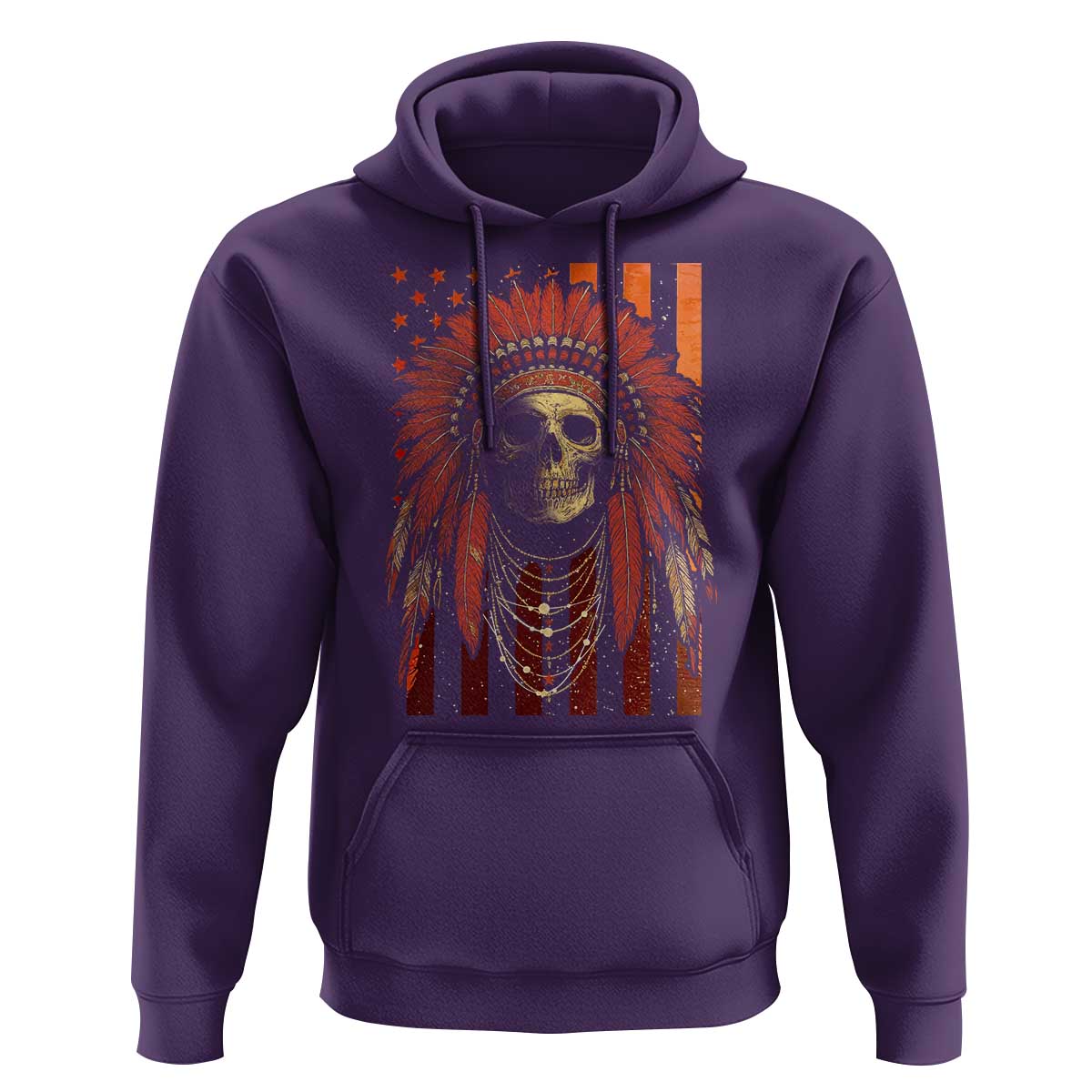 Native American Indian Chief Skull Headdress Vintage USA Flag Hoodie - Wonder Print Shop