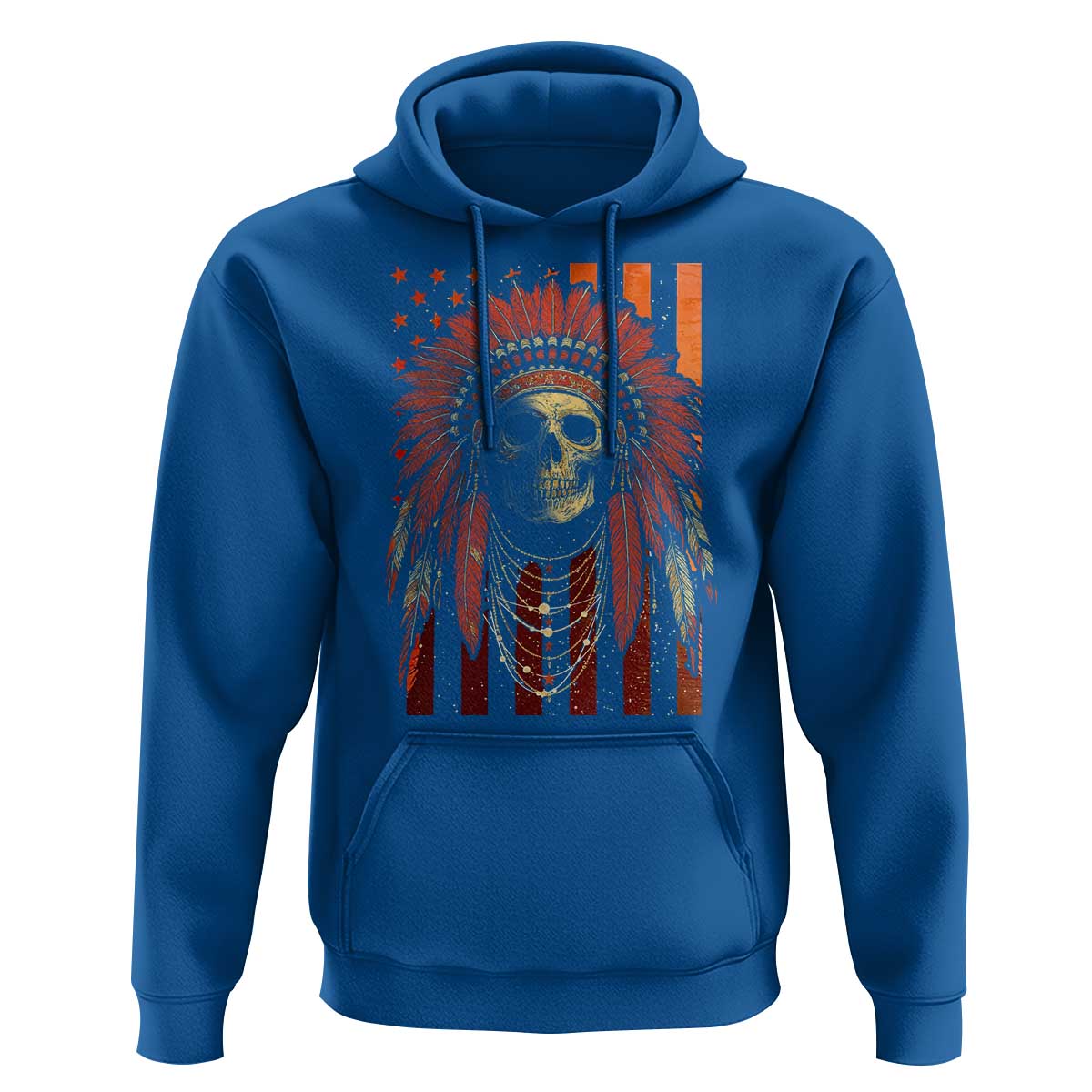 Native American Indian Chief Skull Headdress Vintage USA Flag Hoodie - Wonder Print Shop