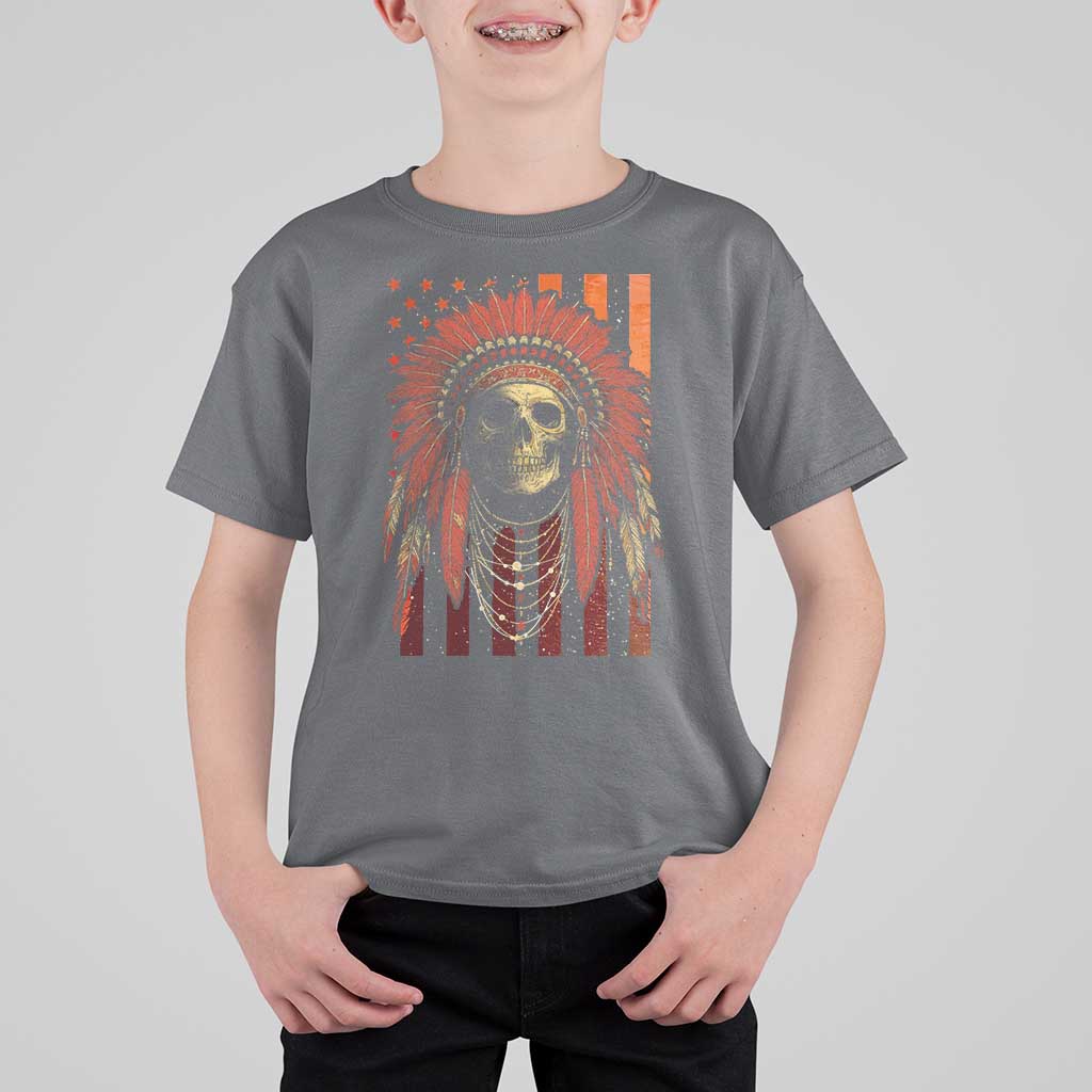 Native American Indian Chief Skull Headdress Vintage USA Flag T Shirt For Kid - Wonder Print Shop